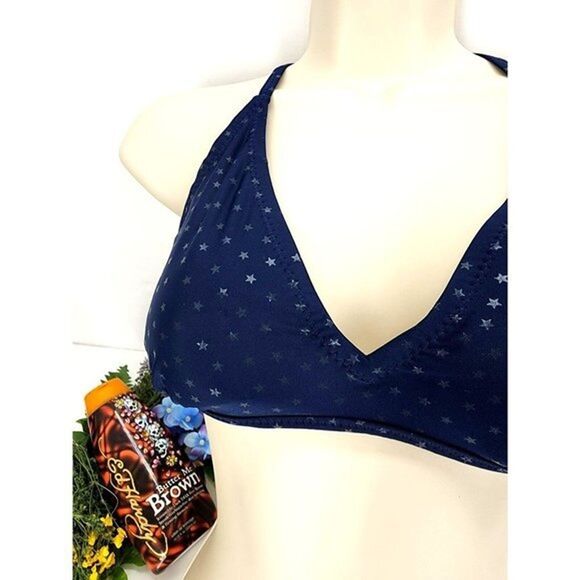 Triangle Bikini Top by Converse - Navy Blue with Stars, Criss Cross Back - MED - Picture 8 of 10